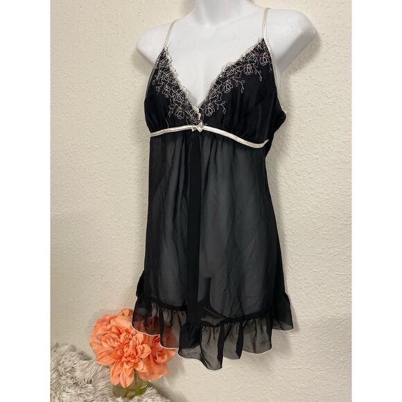 George Sexy Babydoll Nightgown Lingerie Slip Large 12-14 Black Adjustable Strap - Picture 1 of 7